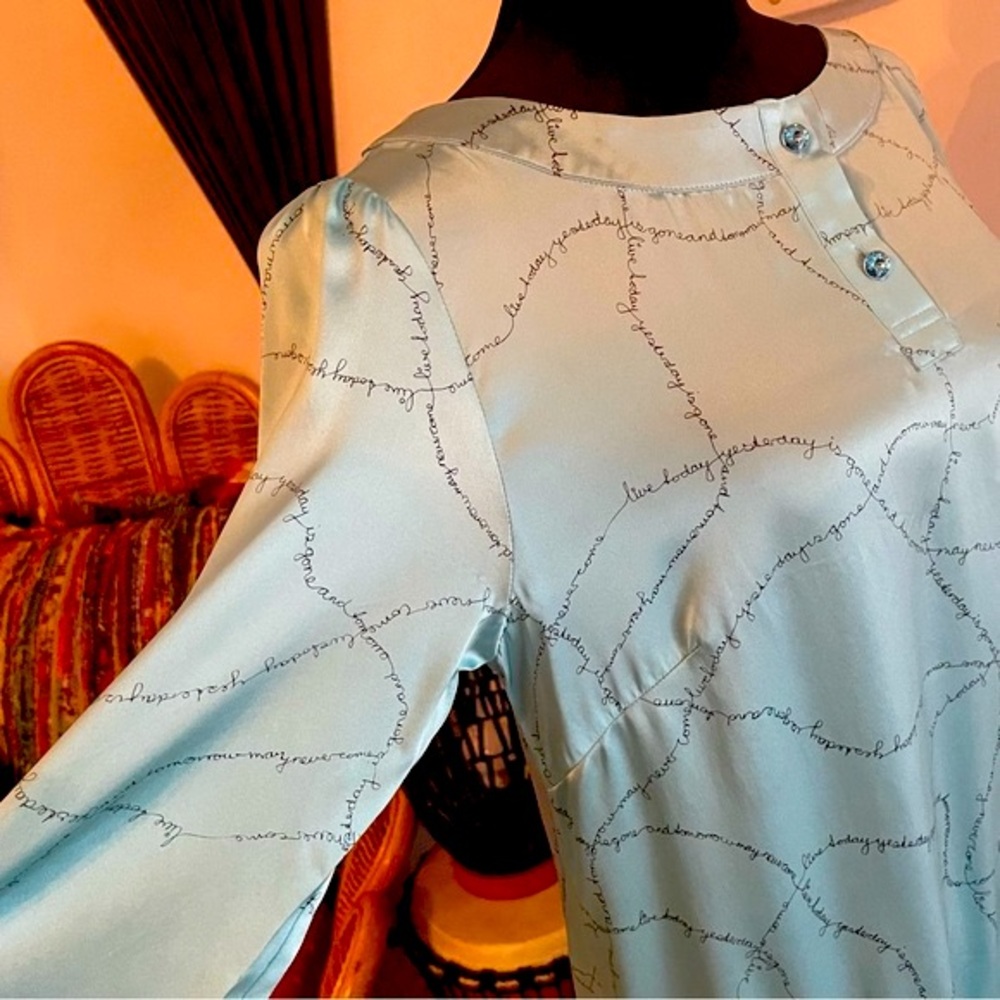 CHARLOTTE SPARRE Night Lounge Dress! Powder Blue Print! Drawstring Waist. Large - Picture 7 of 15